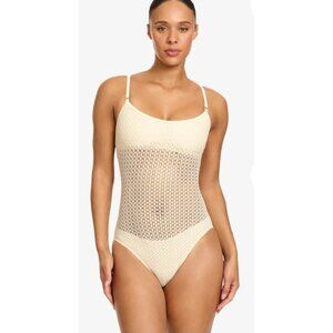 Robin Piccone Charlotte Mio One Piece Swimsuit Crochet Mesh Nude Sz 8